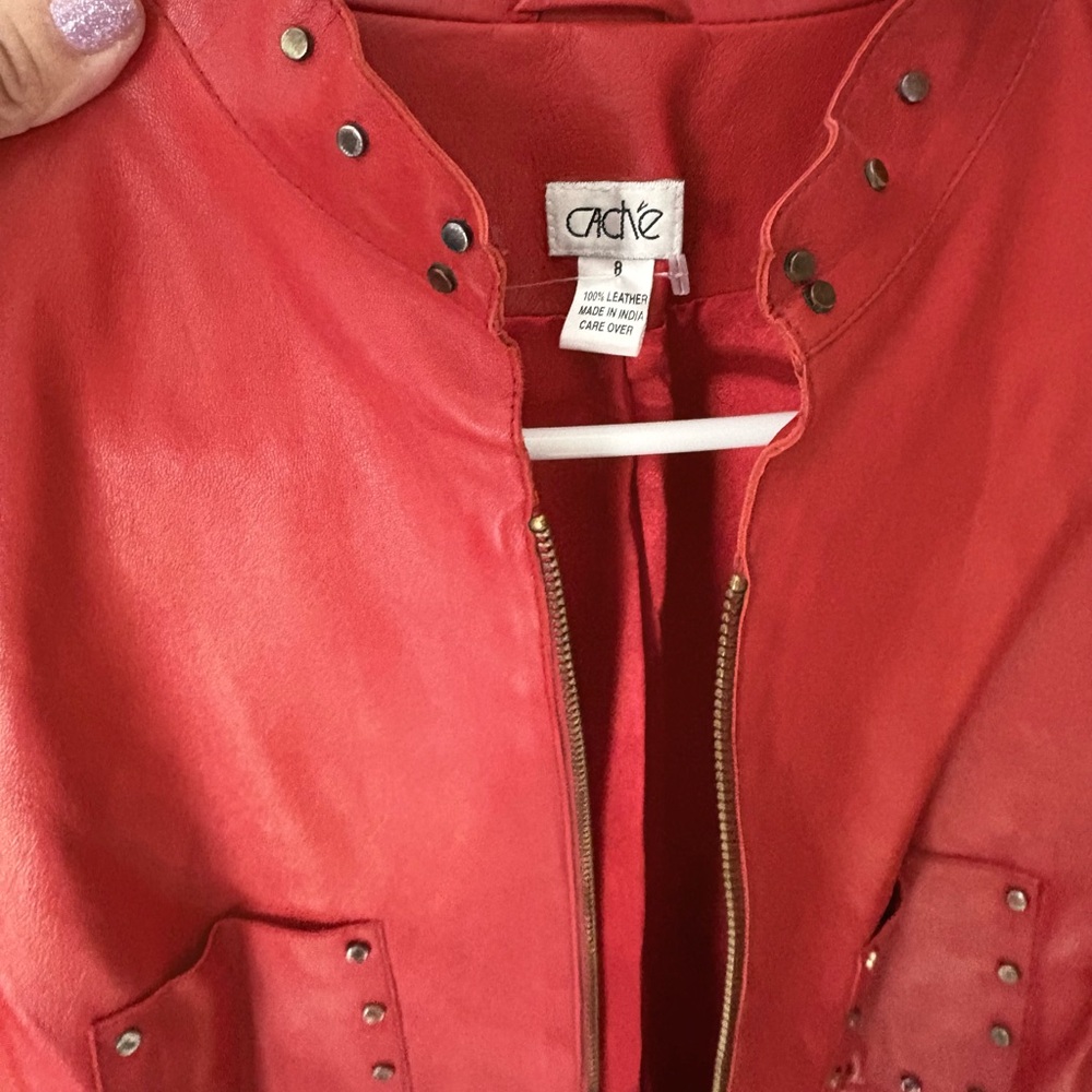 Cache Red Leather Jacket with Studs - image 10